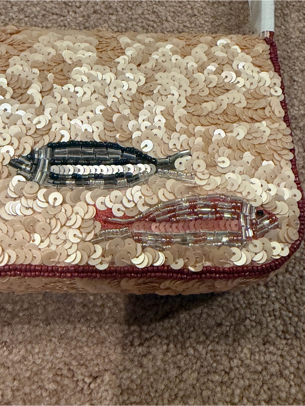 NWT new Anthropologie Fiona beaded shoulder bag purse sardines pink tan beige - Picture 16 of 16